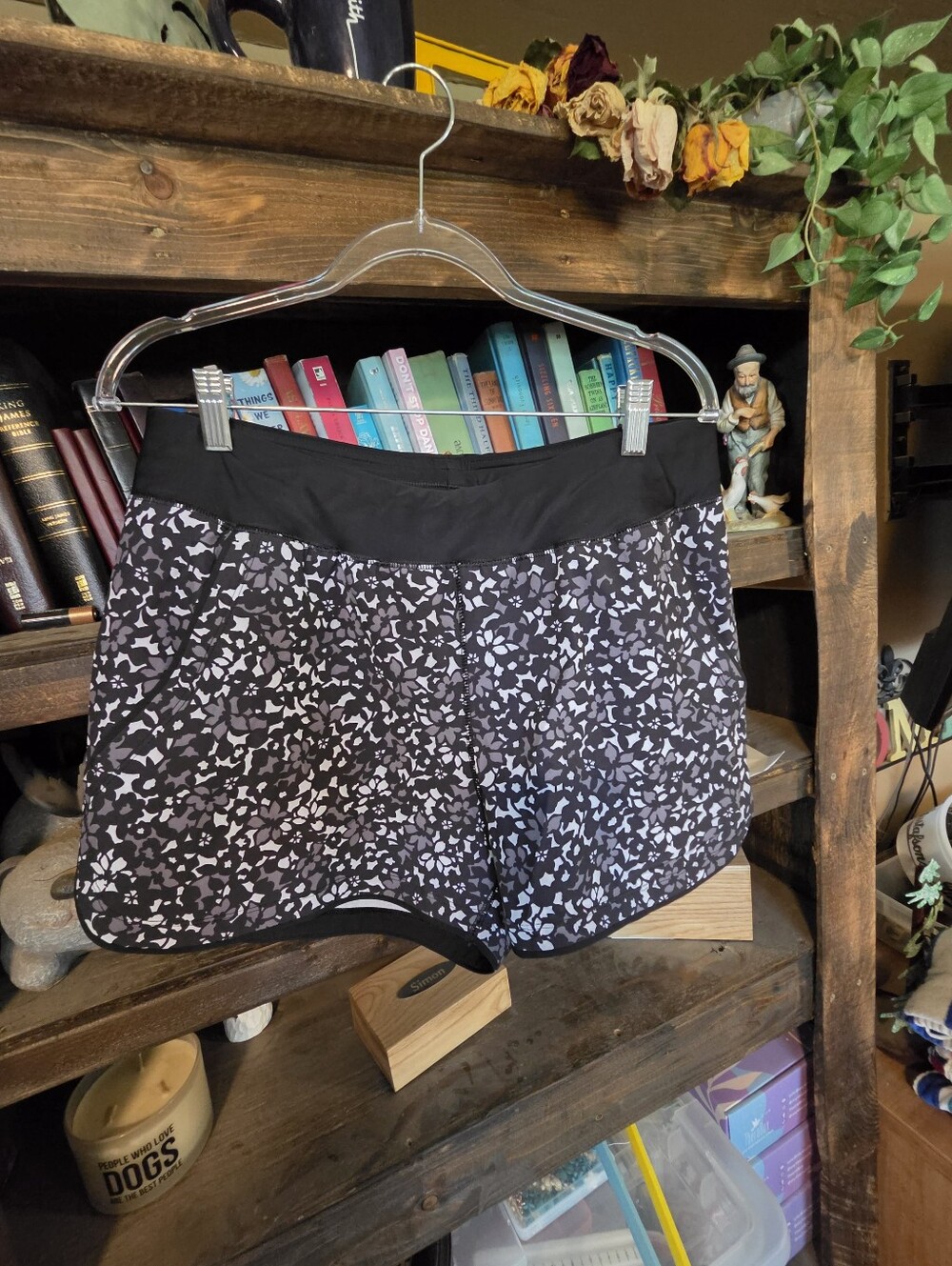 Lands' End Black Floral-Print Swim Shorts